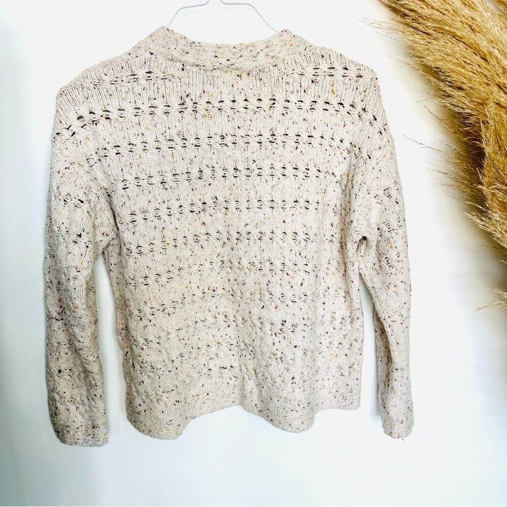 OLD NAVY White Multi Marled Chunky Knit Crew Neck Woven Crop Pullover Sweater S - Picture 7 of 8